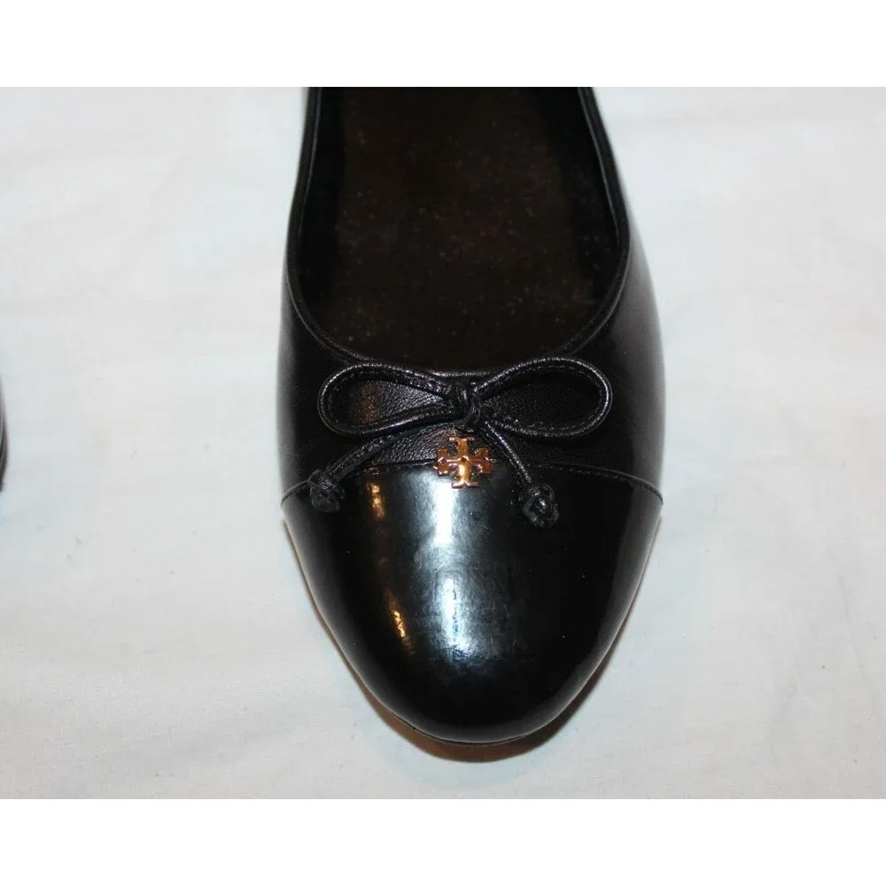 Tory Burch Claire Cap-Toe Goat Leather Ballet Flats Black NEW SZ 9.5 $275